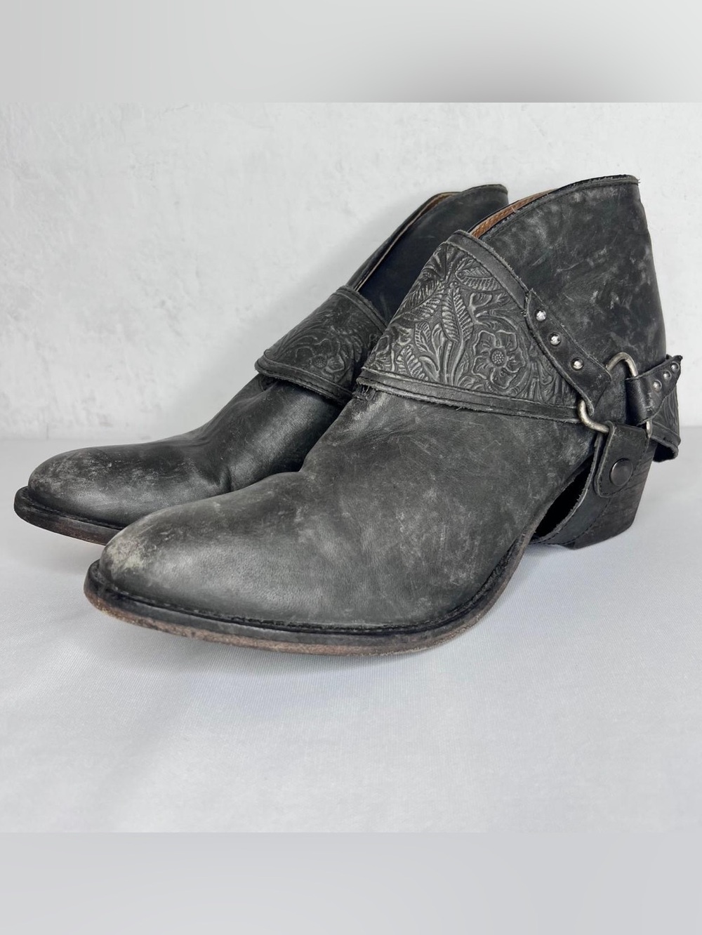 Matisse Distressed Black Embossed Western Harness Booties
